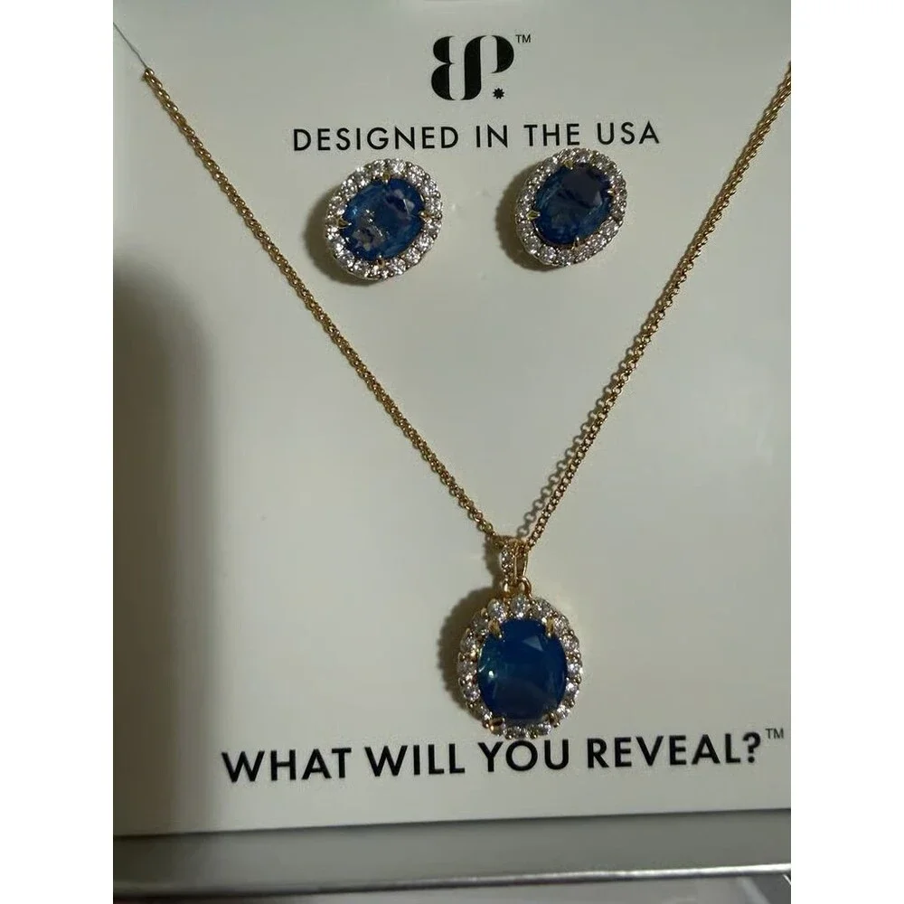 2424 Blue on Gold Earring and Necklace Set